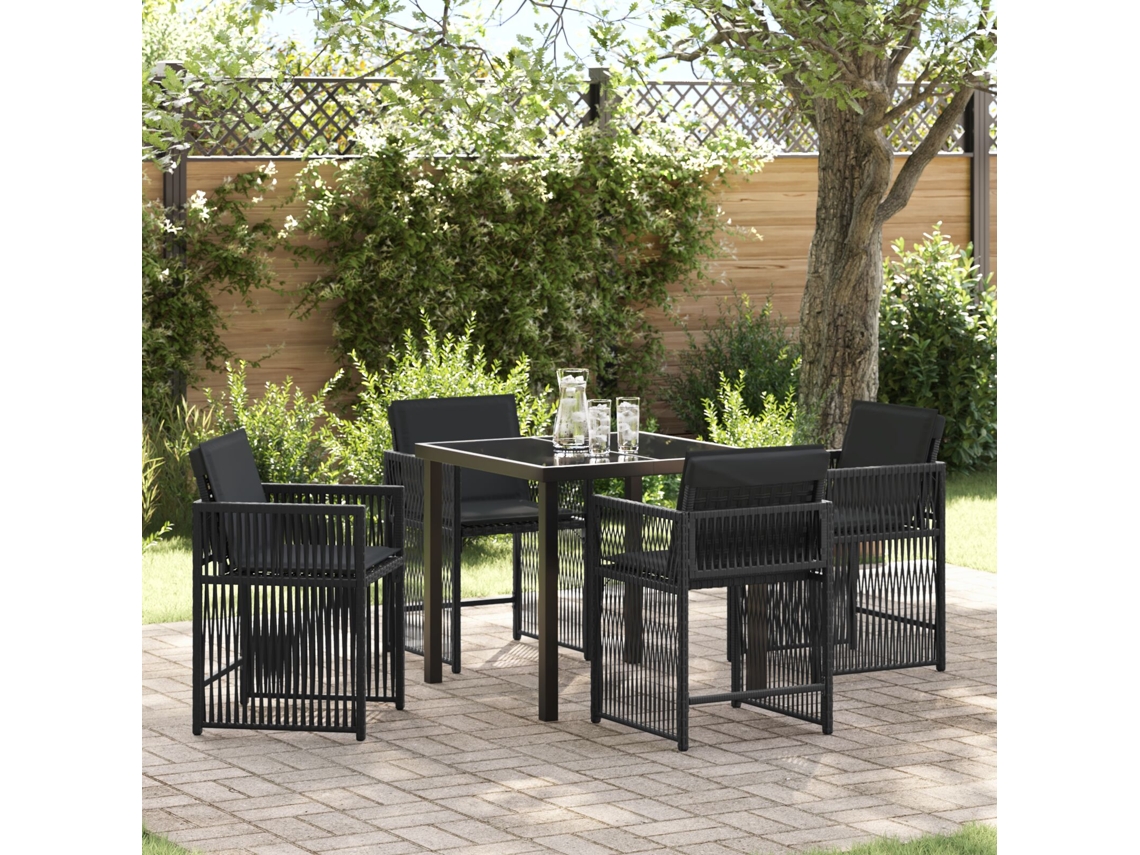 Juego de comedor Lovely Home de 5 piezas con cojines de ratán sintético negro