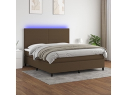 Cama Box Spring Colchón Luces Led Tela Marrón Oscuro 160x200cm