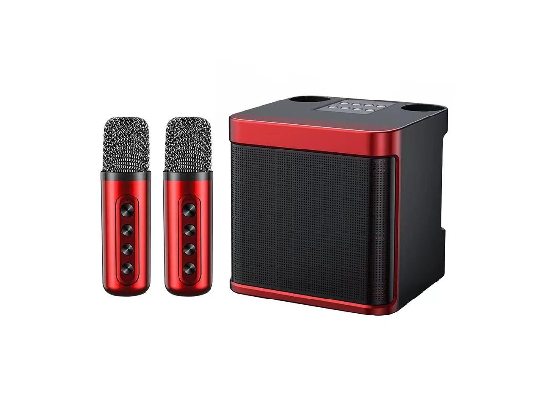 Máquina de karaoke con micrófono inalámbrico, conexión Bluetooth, 2 micrófonos, portátil. Mdug (rojo)