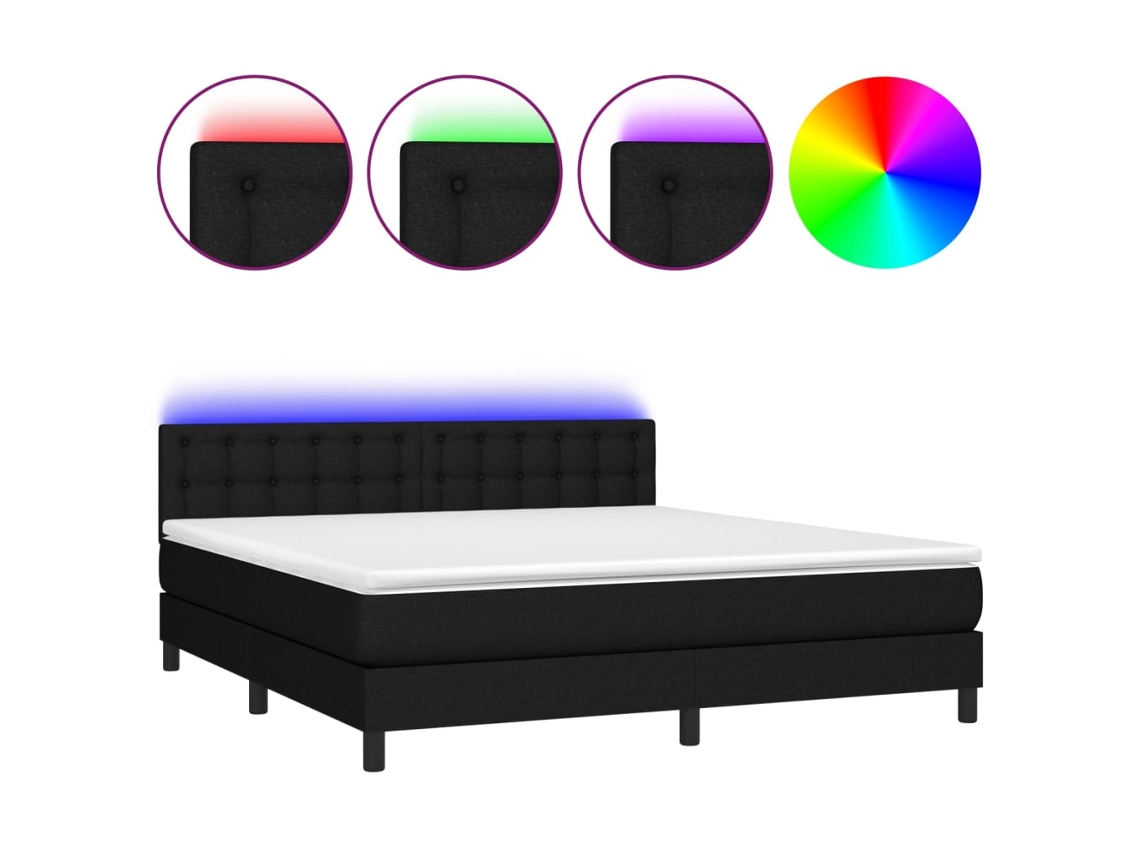 Maison Exclusive - Cama Box Spring Colchón Y Luces Led Tela Negro 160x200 Cm