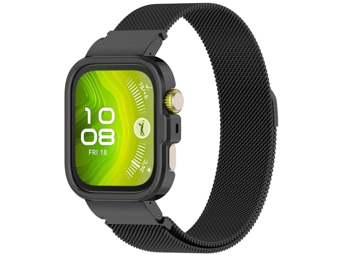 Bracelete Para Huawei Watch Fit 4 - Aço Inoxidável - Estrutura Metálica Integrada - Estilo Milan Preta