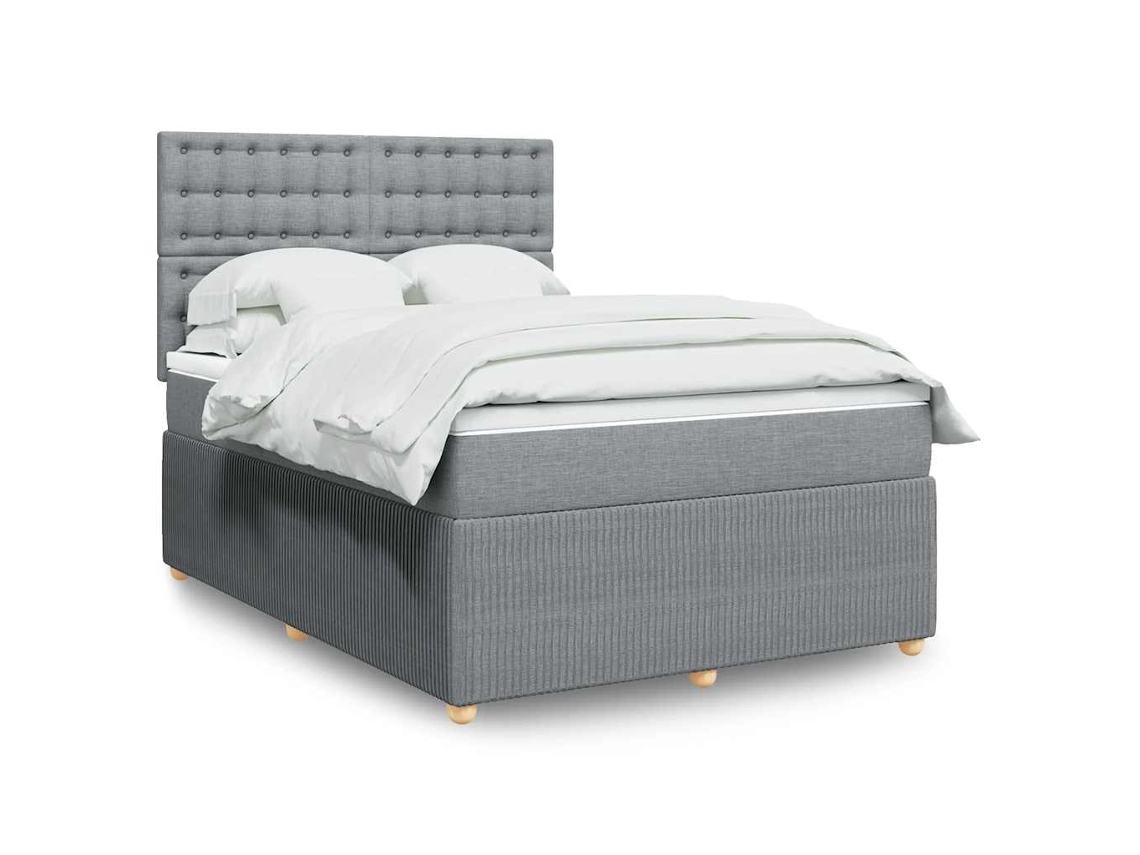 Cama Box Spring Con Colchón Tela Gris Claro 140x190 Cm