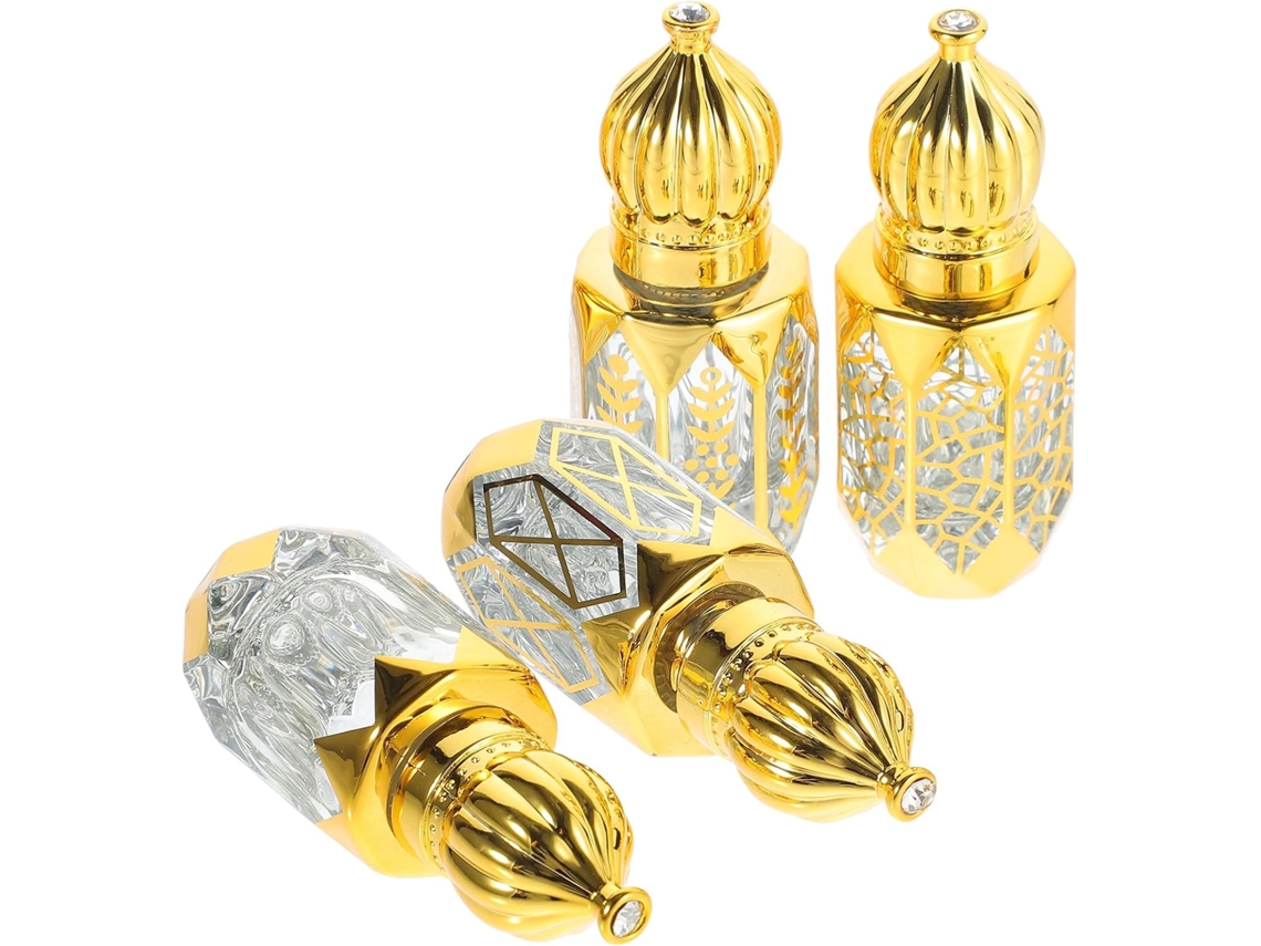 Lot De 4 Frascos A Bille Roulants 6 Ml En Verre Transparent Effy Fenêtre Y Motif Blé Botella