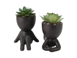 Rebe - 2 unidades de mini vasos artificiais fofos em formato de humano para decoração de mesa ou casa (preto)