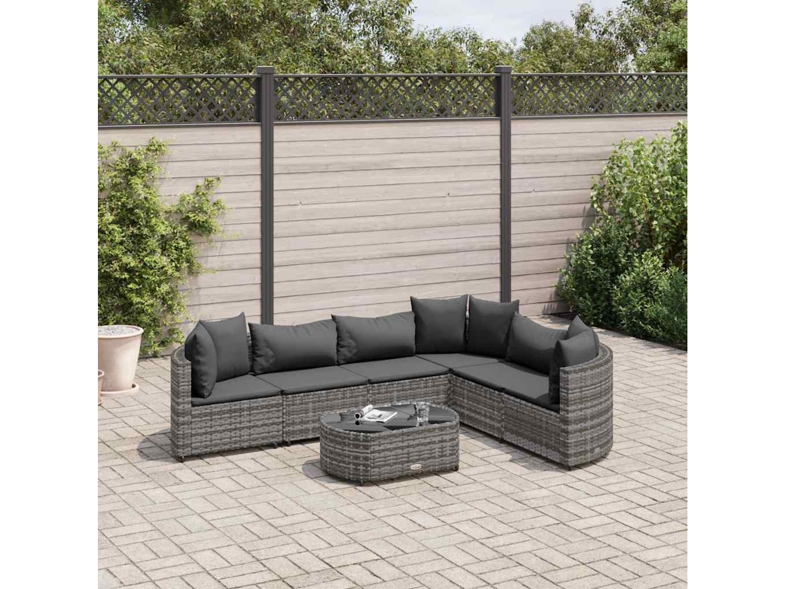 Conjunto de sofá de jardín de 7 piezas con cojines, mimbre gris, DKD Home Decor