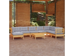 Conjunto de jardín de 9 piezas con cojines de pino macizo gris DKD Home Decor