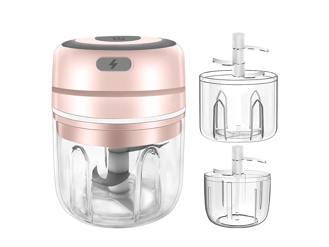 Picador de ajo eléctrico Mini picador de ajo Procesador de alimentos inalámbrico portátil (rosa) ZMDECQNA