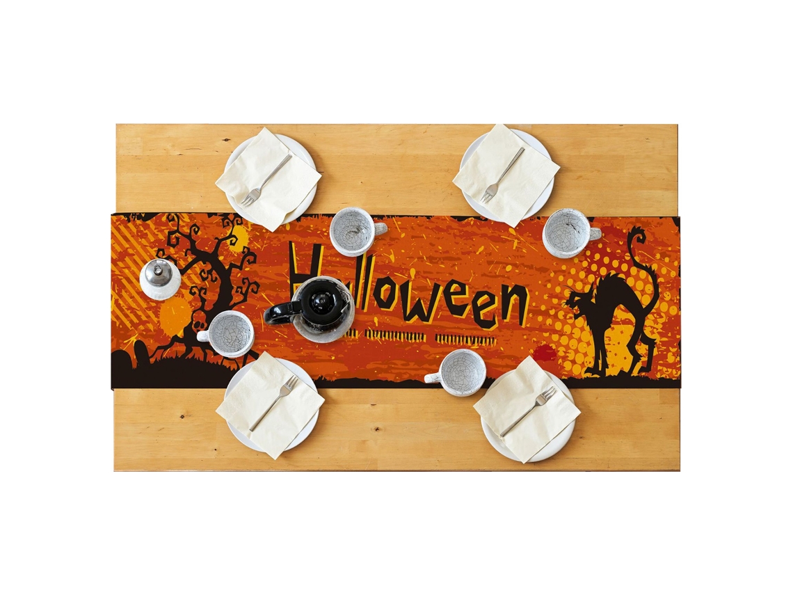 KOFIHETY Cenefa para Mesa de Halloween 72 Pulgadas, Calabazas Trick or Treat en Tela de Yute, Decoración de Fiesta con Paños para Cómoda, Comedor y Hogar