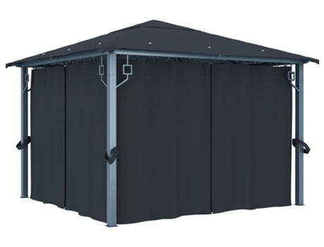 vidaXL Cenador con cortina gris antracita aluminio 300x300 cm