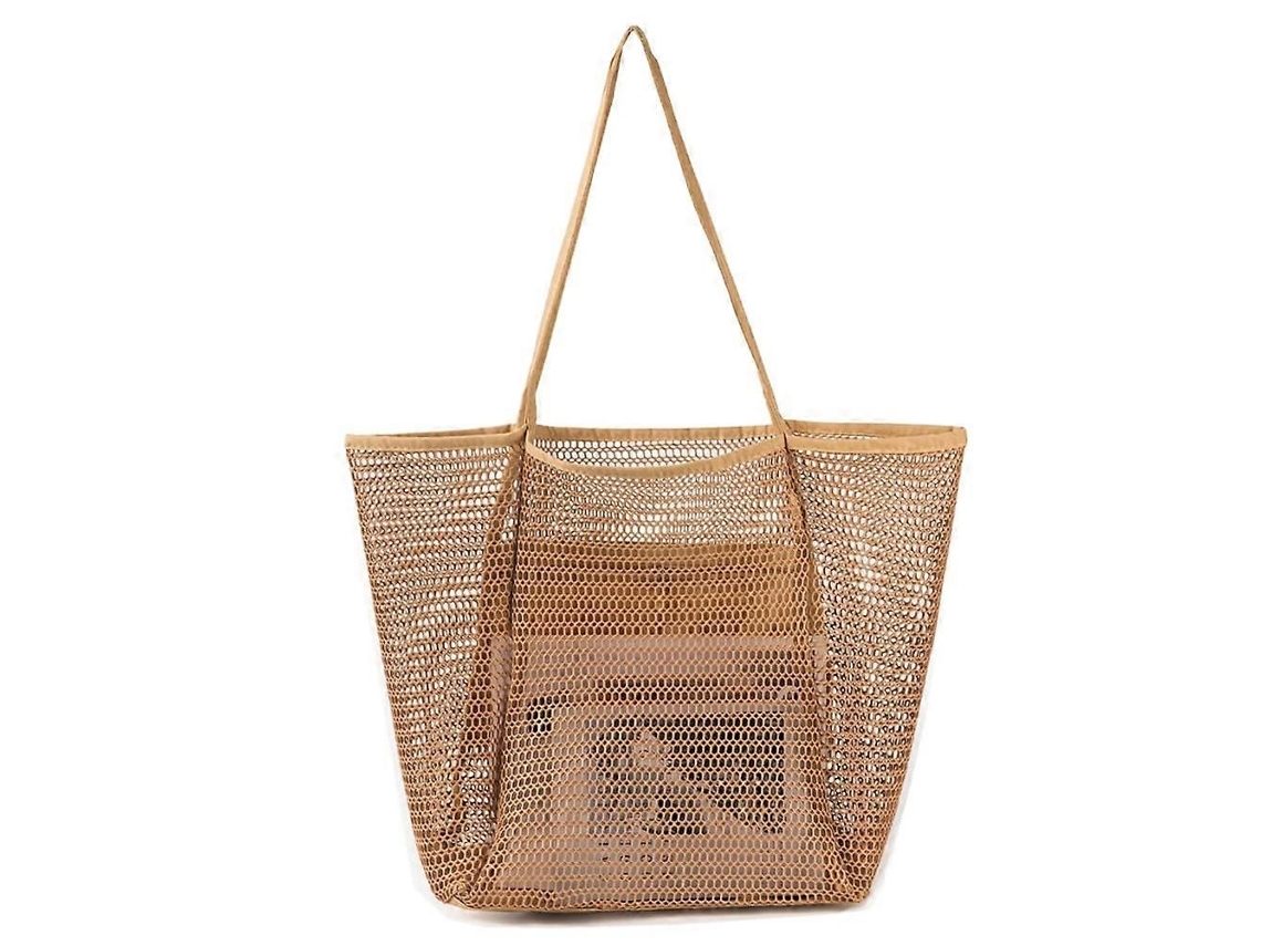 Bolsa de playa plegable y reutilizable, fabricada en malla con un bolsillo con cremallera, de tamaño extragrande, ideal para llevar al hombro o como bolsa de la compra.