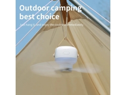 Ventilador de techo portátil blanco Tevorex, 7200 mAh, ventilador para acampar al aire libre de 7200 mAh con control remoto e iluminación LED.