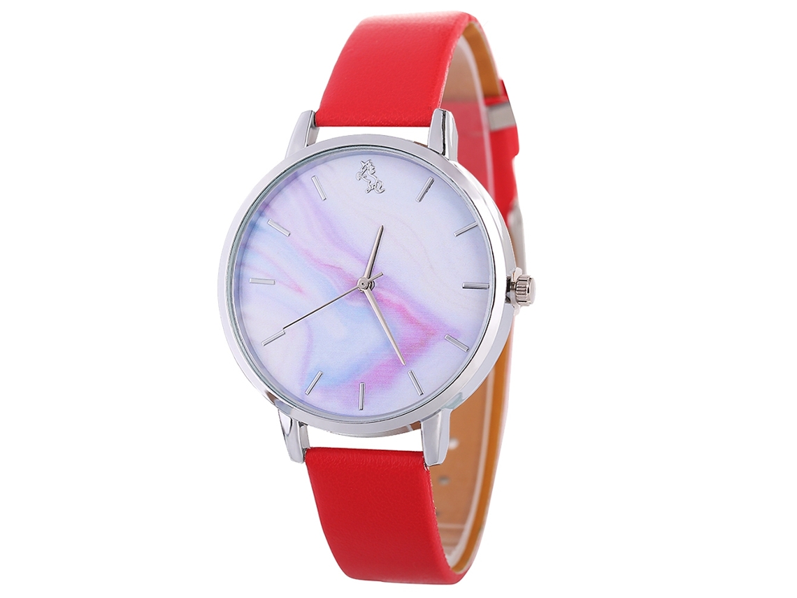 Reloj De Pulsera De Cuarzo Para Mujer Con Correa De Piel Sintética, Estilo Sencillo, Rojo Brillante.