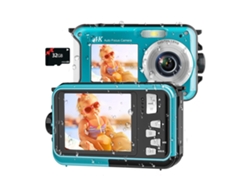 Cámara Sumergible 4k 64mp Pantalla Dual 16 Pies 32gb Microsd (azul)