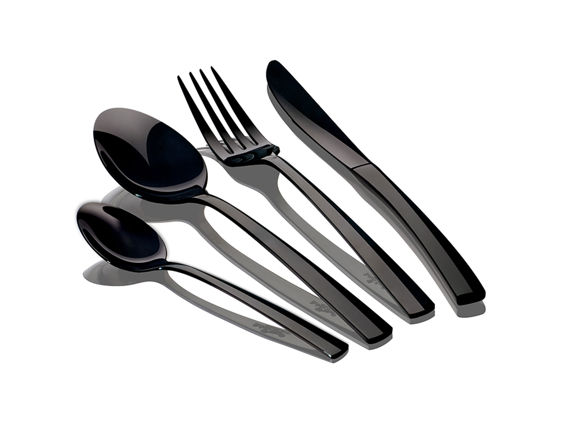 Cubertería Completa 24 Piezas Acero Inoxidable, Juego De Cubiertos 6 Personas, Pulido Brillante Berlinger Haus Deep Black Negro