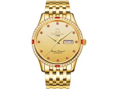 VEANXIN Reloj de pulsera automático de acero inoxidable con fecha en dos tonos y diamantes de cristal dorado-Oro