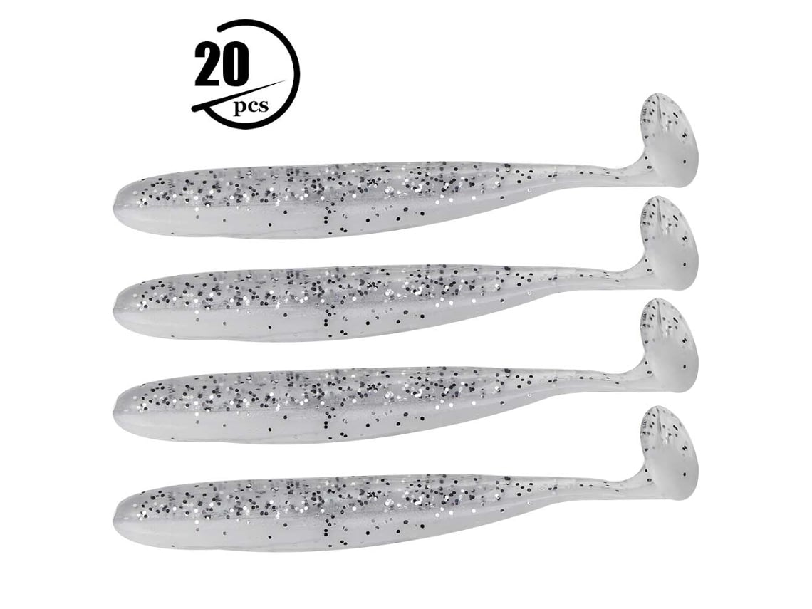 20pcs Iscas De Pesca De Plástico Macio 7.5cm Isca De Minhoca Com Rabo Em T Para Pesca Acessório Branco