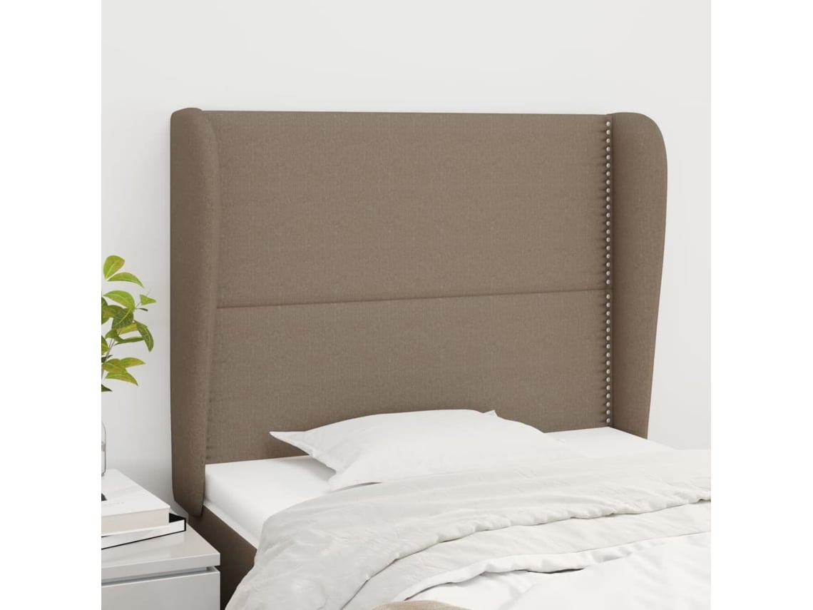 Cabecero Con Orejas De Tela Gris Taupe 103x23x118/128 Cm