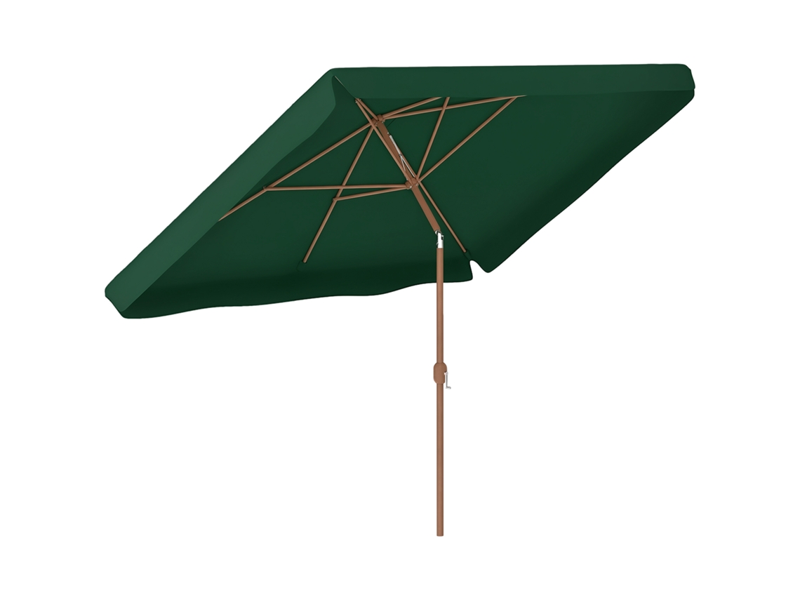 Sombrilla de patio de 300x200x245 cm, de aluminio, con manivela ajustable, protección UV50, color verde.