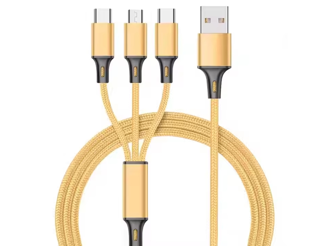 Cable Usb 3 En 1 Eifson Para Carga, Nylon Trenzado, Compatible Con Iphone 14, 13, Samsung, Redmi Y Oneplus (dorado)
