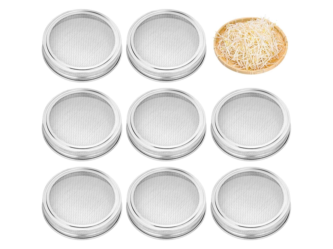 Juego de tapas de acero inoxidable para frascos de germinación de boca ancha, filtros para frascos de vidrio y germinadores de semillas. Mdug