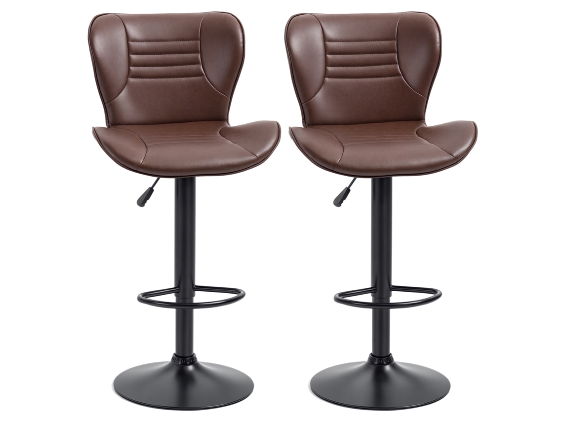 Conjunto de 2 Banquetas de Bar Estofadas em Couro Sintético, Giratórias, com Encosto e Apoio para os Pés, 46,5 X 54 X 88 108 Cm S/MARCA
