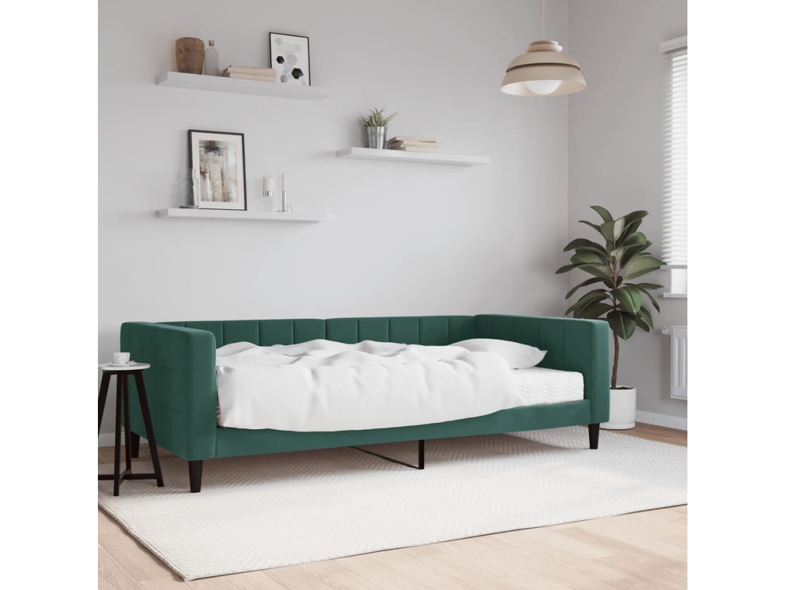 Sofá Cama Con Colchón Terciopelo Verde Oscuro 100x200 Cm