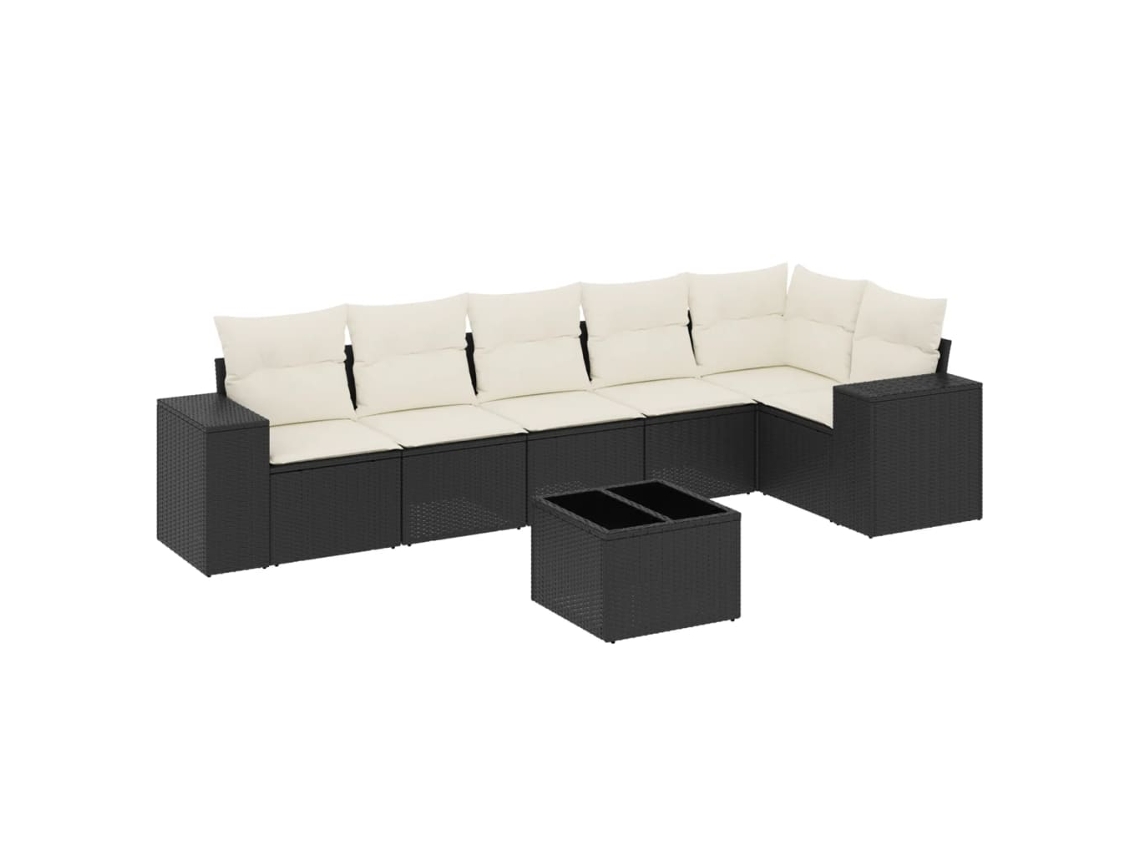 Maison Exclusive - Set De Comedor De Jardín 7 Pzas Y Cojines Ratán Sintético Negro