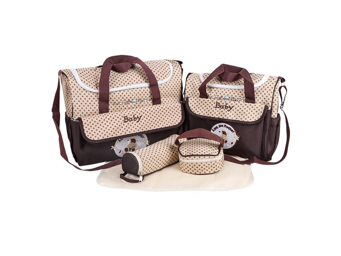 Juego de 5 bolsas para pañales con soporte para cambiador, bolsa para biberones y bolsa para comida (color café) Eifson