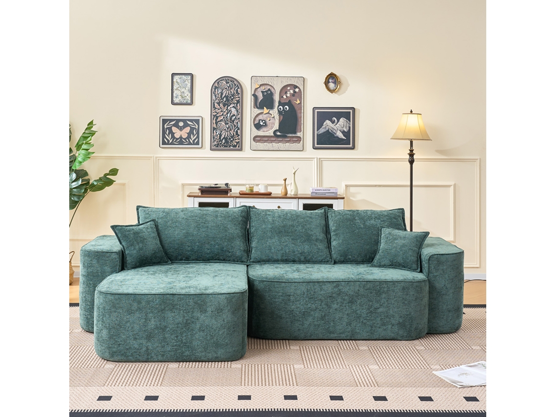 Sofá esquinero convertible con almacenamiento, tapicería de felpa, chaise longue reversible, para sala de estar o dormitorio de invitados, color verde.