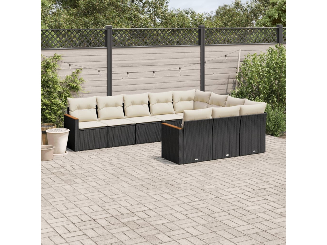 Conjunto de sofá de jardín de 10 piezas con cojines en mimbre sintético negro de DKD Home Decor