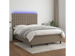 Cama Box Spring Colchón Y Luces Led Tela Gris Taupe 140x190 Cm