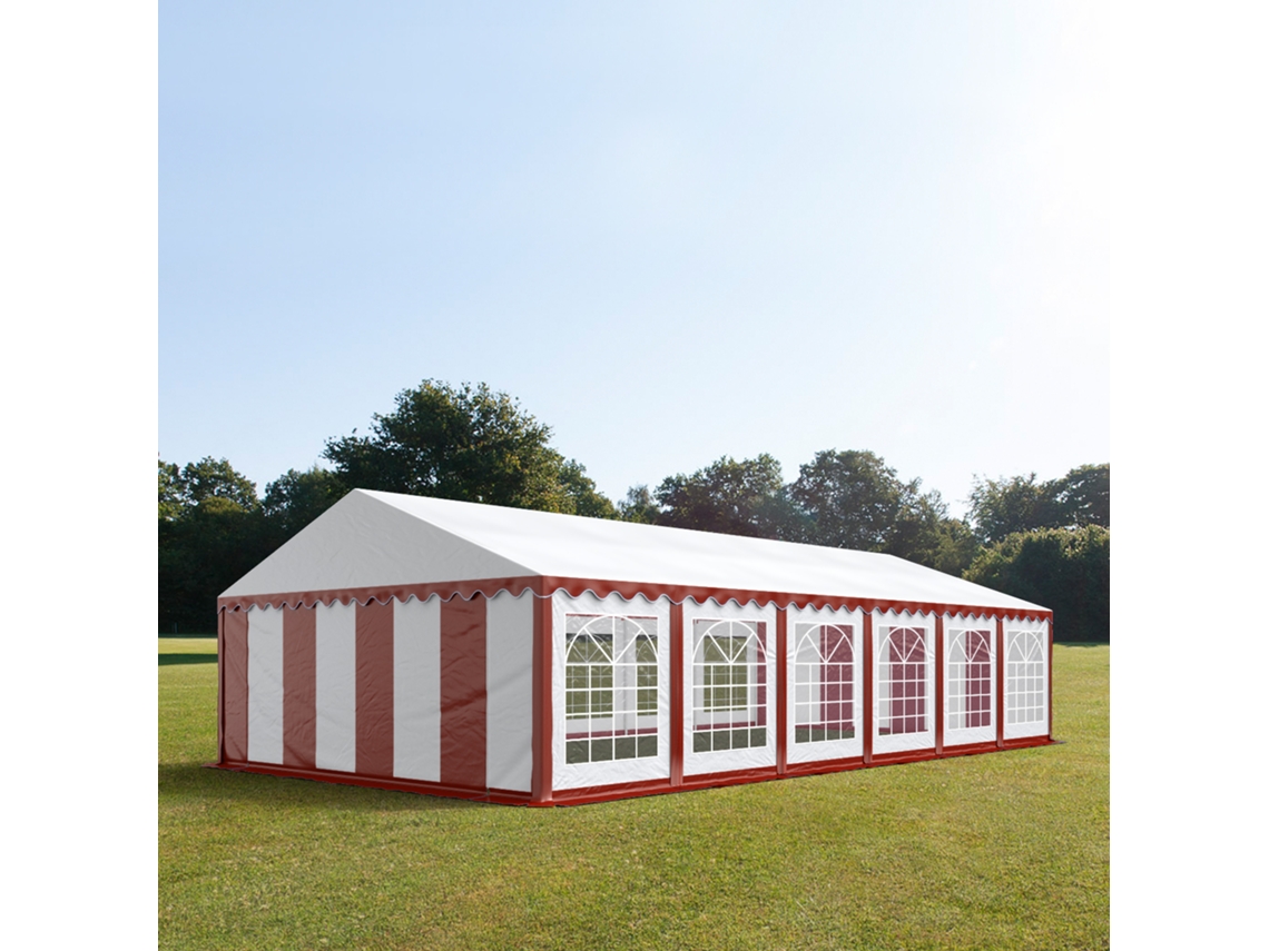 Carpa para fiestas 6x12 M, PVC 700, roja y blanca, portaherramientas