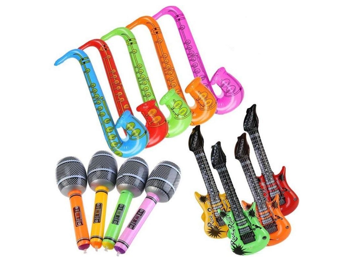 2026-linjou Pack 12 Globos Inflables Guitarra Saxofón Micrófono Color Aleatorio Para Fiestas