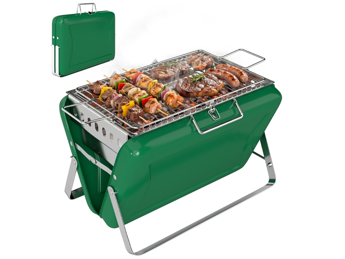 Barbacoa De Carbón Plegable, Barbacoa Portátil, Asa Y Patas Plegables, Para Jardín, Patio, Camping, Verde