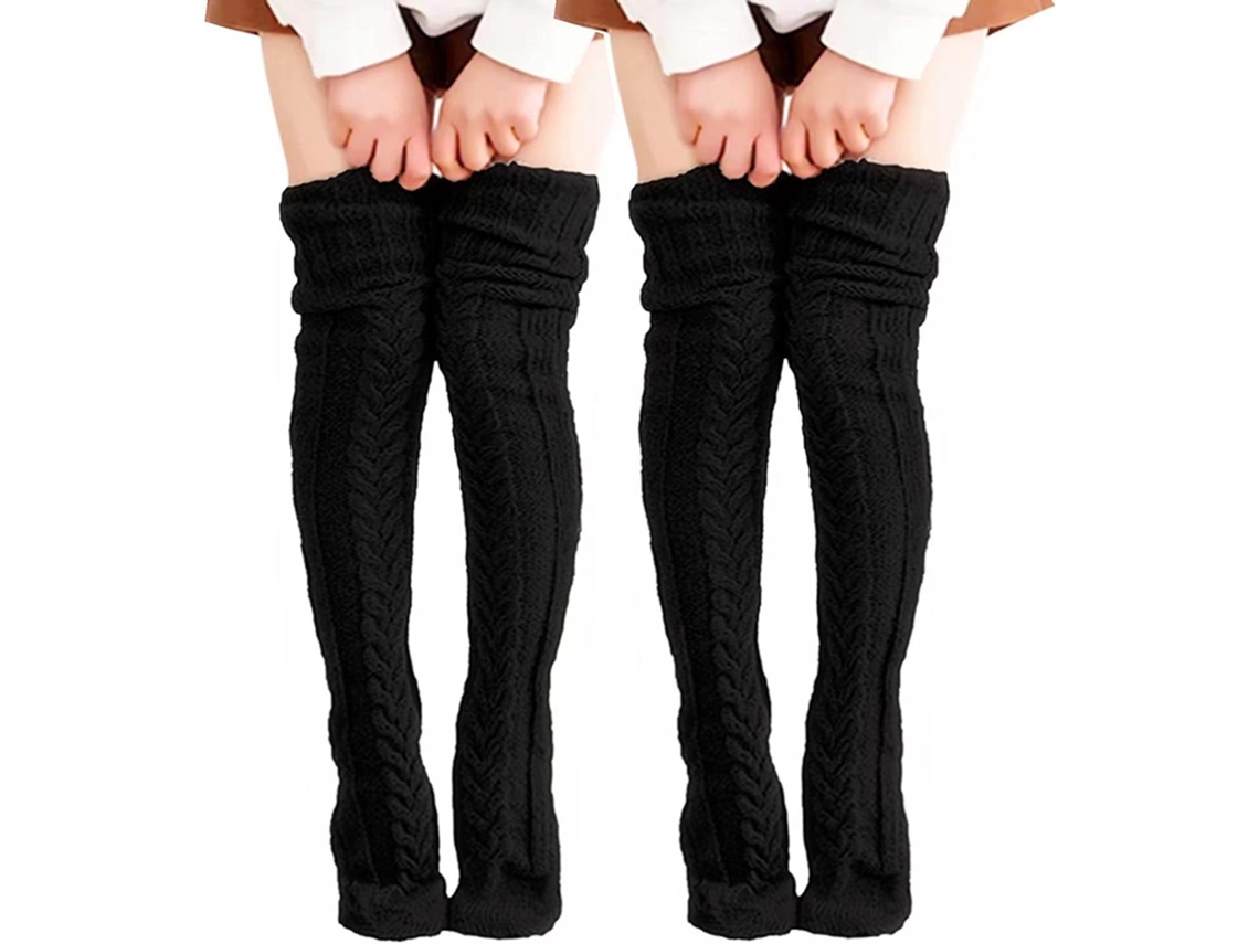 2 pares de calcetines hasta la rodilla, calcetines de punto cálidos hasta la rodilla, calcetines de invierno cómodos (negros) Cuich
