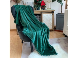 2026-manta Flannel Con Flecos De Pompom Ligera Suave Para Cama Sofá Todo Temporada (verde Esmeralda, 51''x59'')