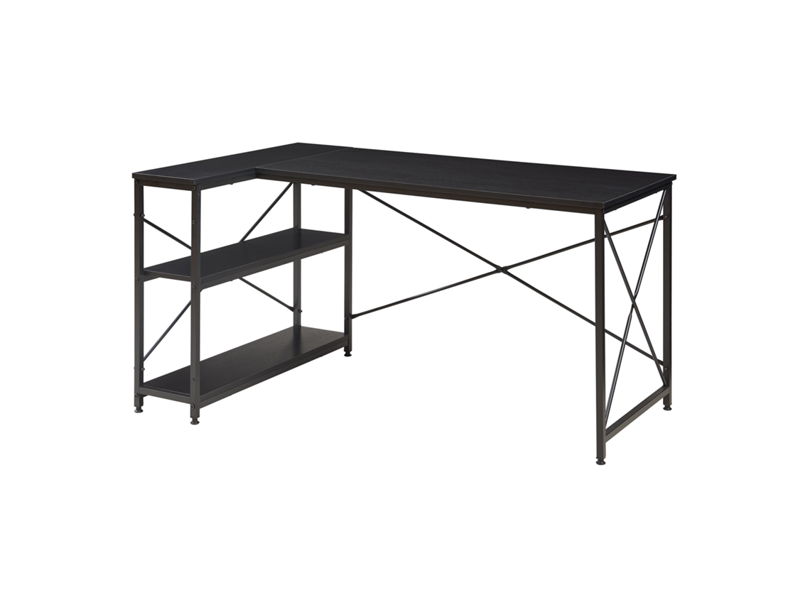 Escritorio Raundsvalt con 1 estante en forma de L 137x88x75 cm Negro [EN.CASA]