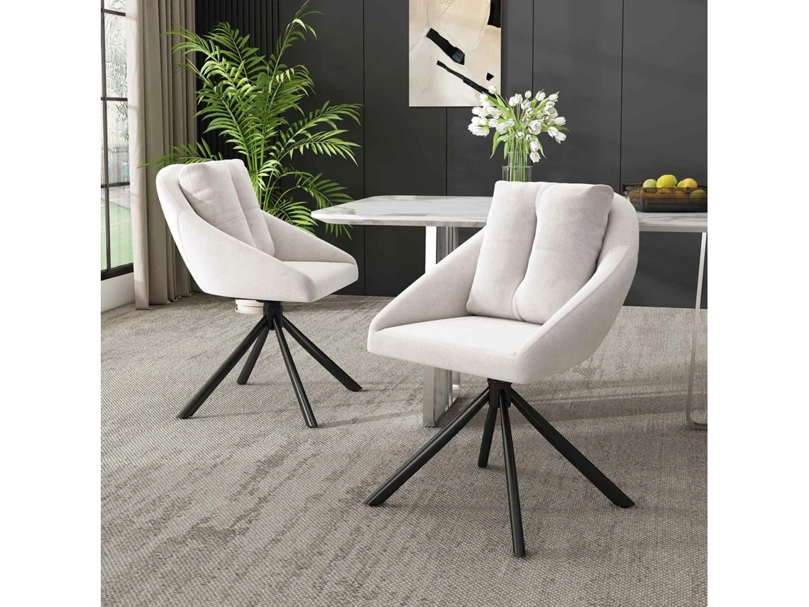 Juego de 2 sillas giratorias de terciopelo con estructura de metal beige