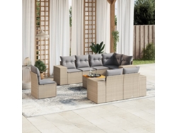 Conjunto de sofá de jardín de 9 piezas con cojines, mimbre sintético beige, Dkd Home Decor