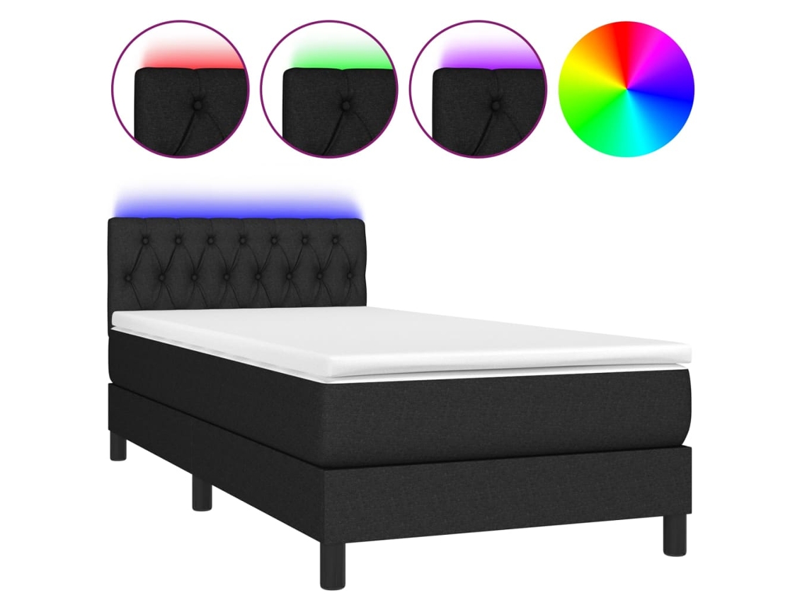 Maison Exclusive - Cama Box Spring Colchón Y Luces Led Tela Negro 90x190 Cm