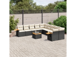 Conjunto de sofá de jardín de 11 piezas con cojines de mimbre sintético negro de DKD Home Decor