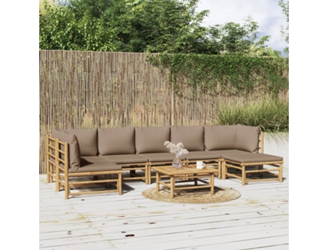 Conjunto 8 de muebles de jardín VIDAXL bambú y cojines gris taupé