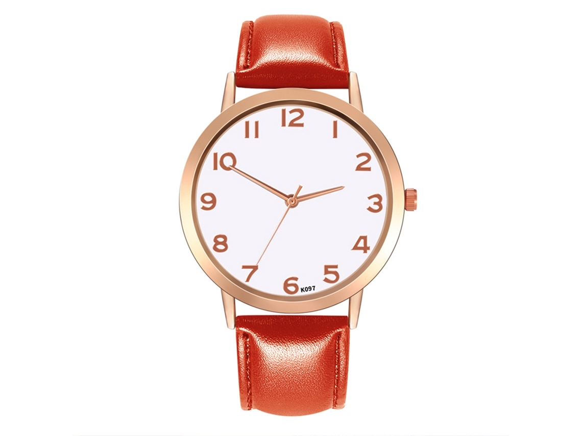 Reloj De Pulsera De Moda Para Mujer Con Esfera Redonda Y Correa De Cuero Roja.