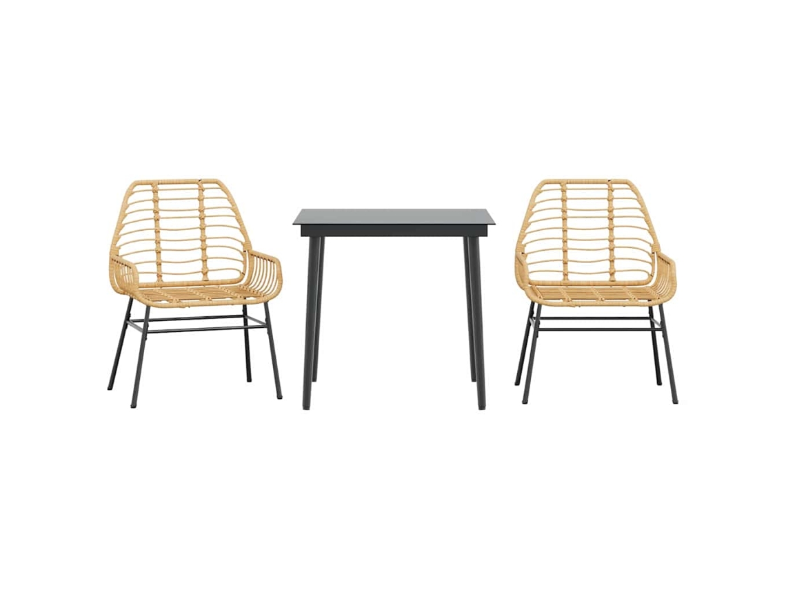 Maison Exclusive - Juego De Comedor Jardín 3 Piezas Ratán Sintético Vidrio Marrón