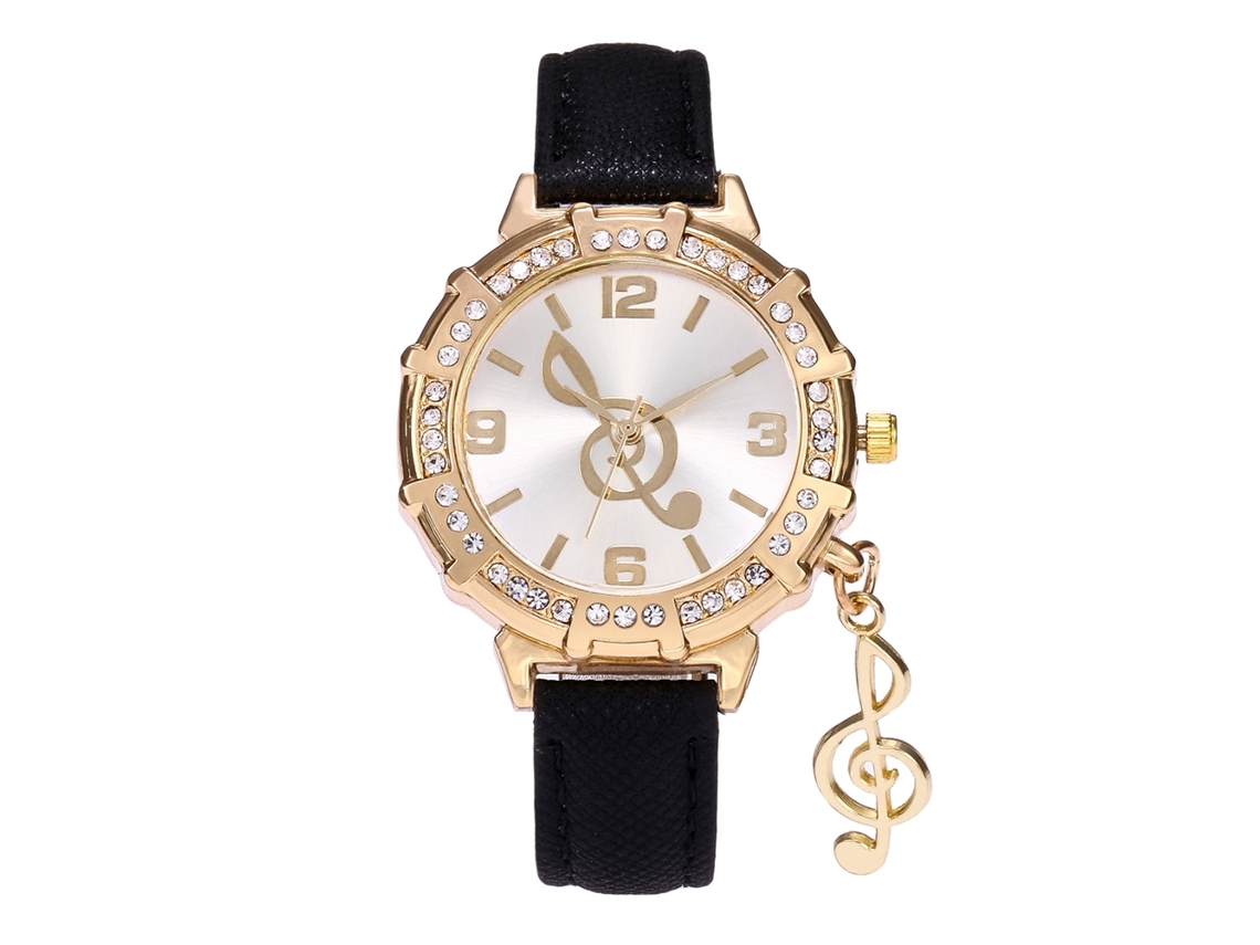Reloj De Pulsera Para Mujer Con Diamantes De Imitación Y Colgante Billet En Piel Sintética Negra.