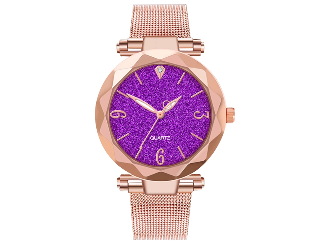 Reloj De Pulsera Informal Para Hombre Y Mujer Con Brazalete De Acero Y Esfera Morada.