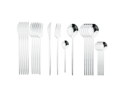 Juego de cubiertos de acero inoxidable de 24 piezas, incluye cuchillo, cuchara y tenedor. Mdug (plata)