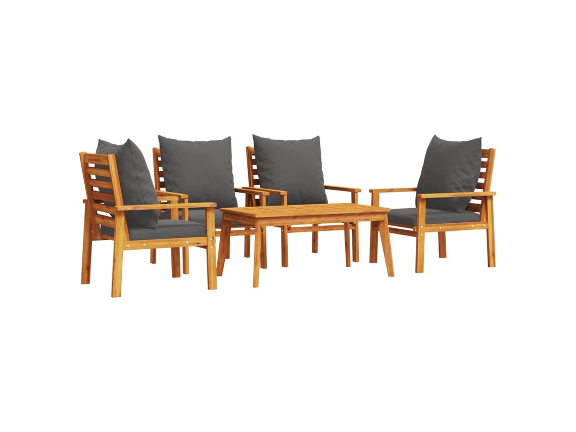 Juego de 5 sillones de jardín con cojines de acacia maciza MAISON EXCLUSIVE