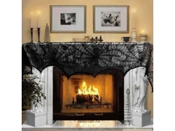 2026-mantel De Chimenea De Encaje Negro Con Telaraña De Araña Para Halloween 45x244cm