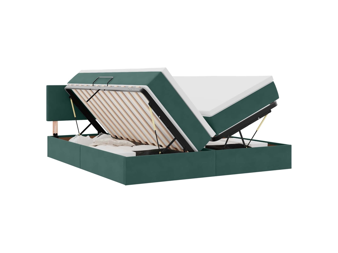 Maison Exclusive - Cama De Almacenamiento Led Con Colchón Verde Oscuro